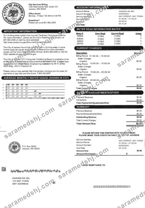 USA CITY OF JACKSON business utility bill Word and PDF template